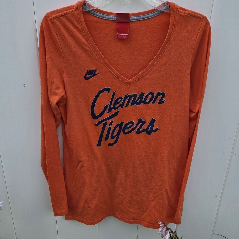 Nike Clemson Tigers Women's Orange V-Neck Long Sleeve T-Shirt Size L